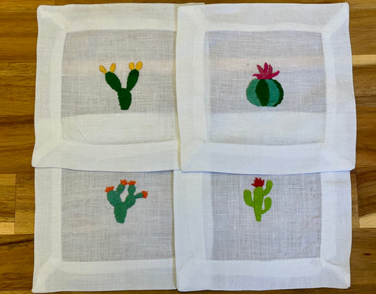 Cactus Embroidered Cocktail Napkins