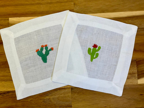 Cactus Embroidered Cocktail Napkins