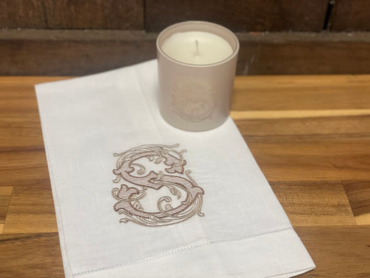 Vine Monogram Tea Towel and Candle Set
