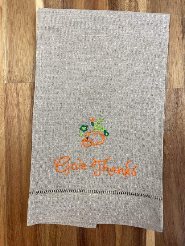 Give Thanks Embroidered Tea Towel