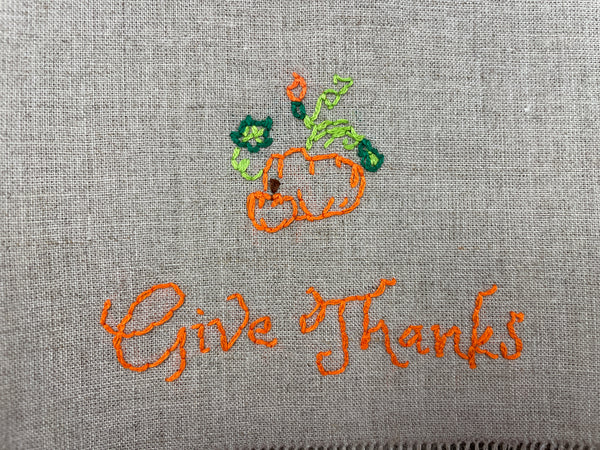 Give Thanks Embroidered Tea Towel