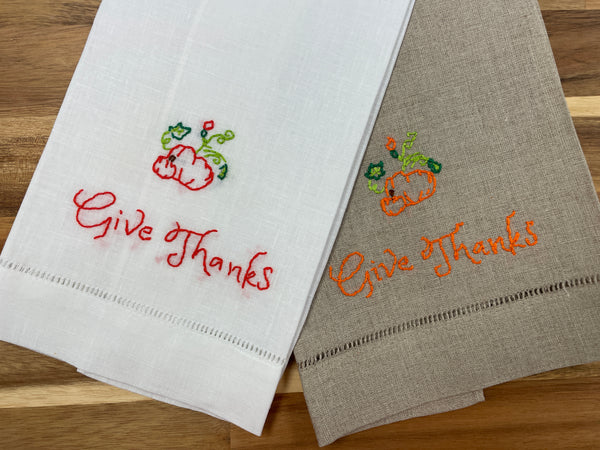 Give Thanks Embroidered Tea Towel