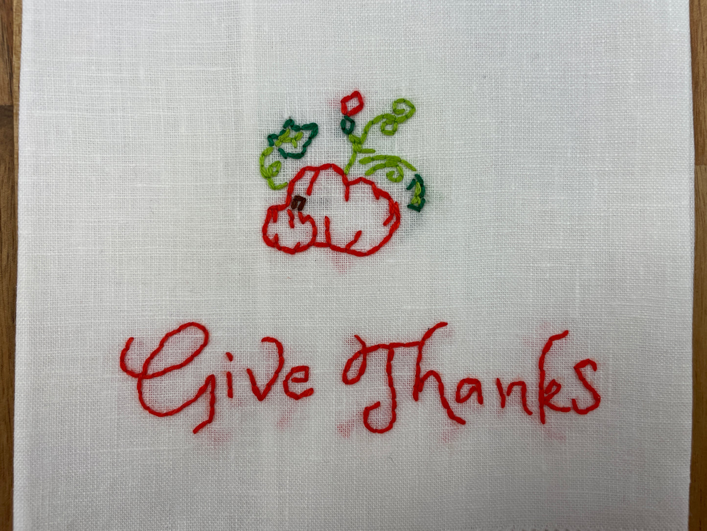 Give Thanks Embroidered Tea Towel
