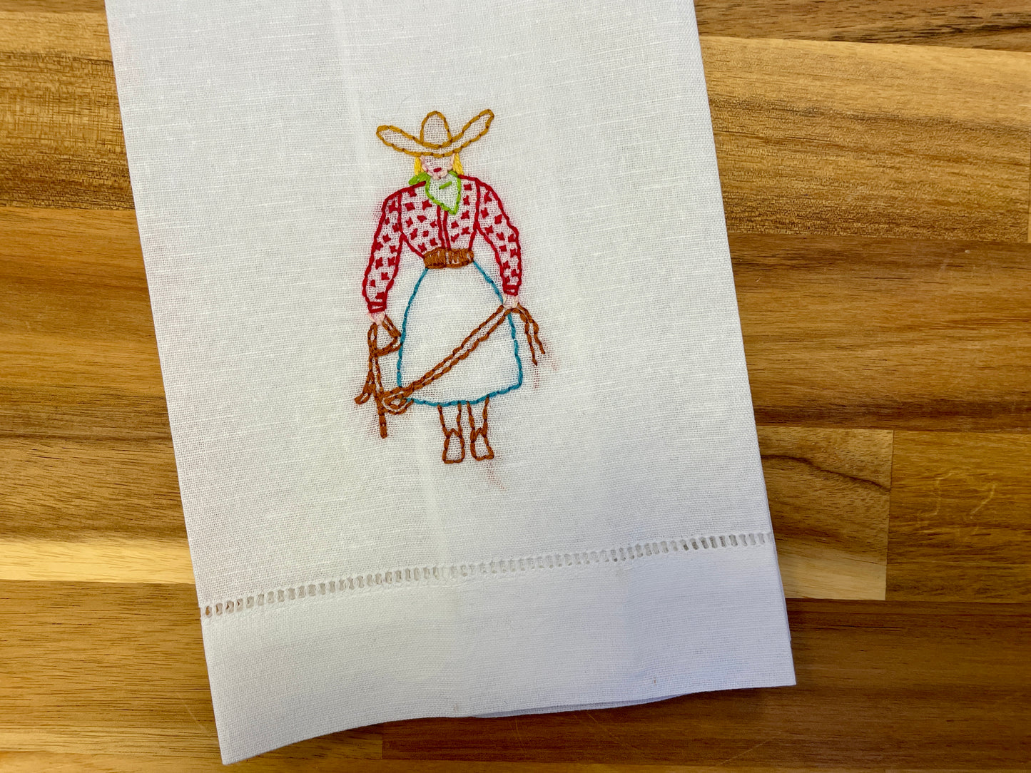 Cowgirl Embroidered Tea Towel