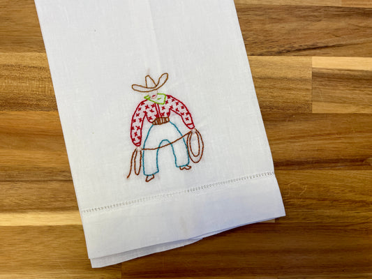 Cowboy Embroidered Tea Towel