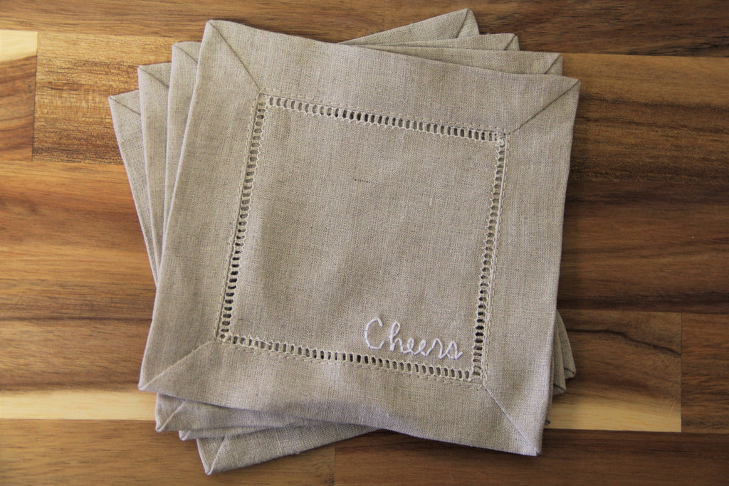 Cheers Embroidered Cocktail Napkins