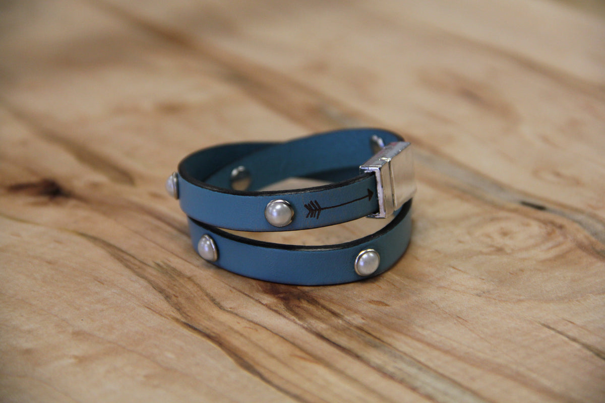 Double Wrap Bracelet With Pearl Rivets