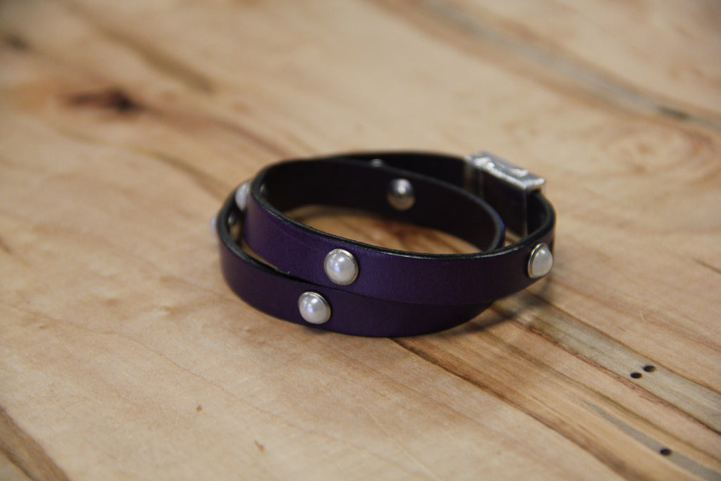 Double Wrap Bracelet With Pearl Rivets