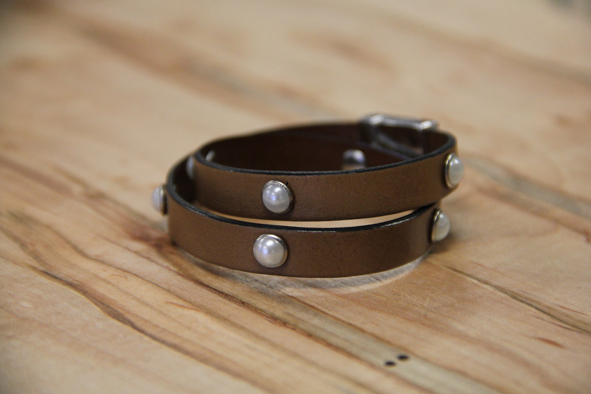 Double Wrap Bracelet With Pearl Rivets