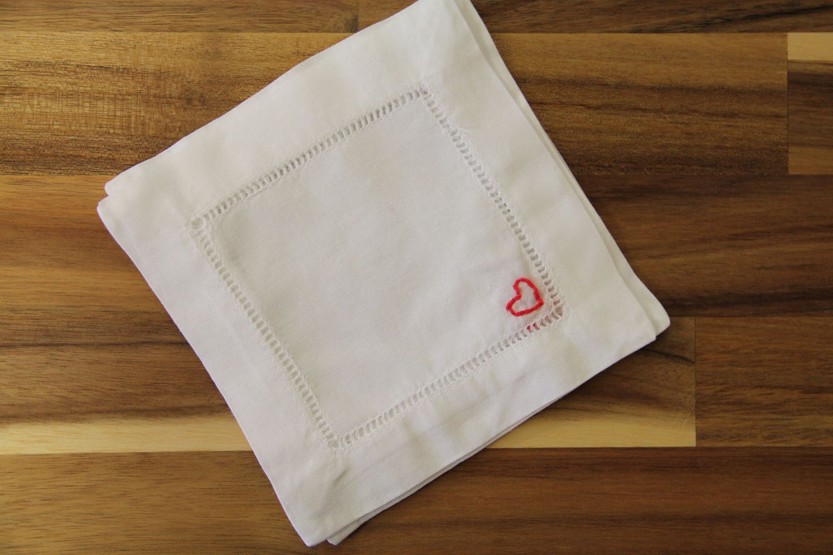 Heart Embroidered Cocktail Napkins