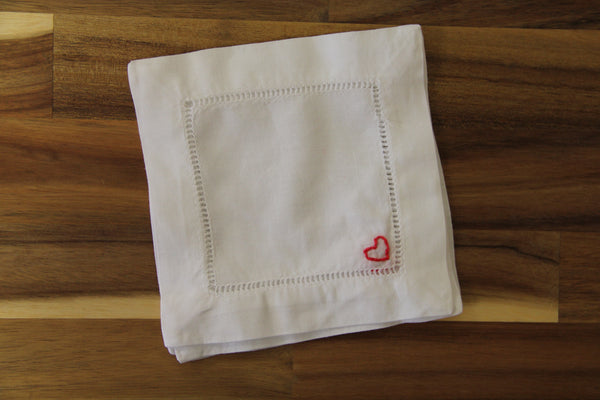 Heart Embroidered Cocktail Napkins