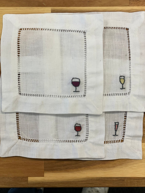 Wine Embroidered Cocktail Napkins