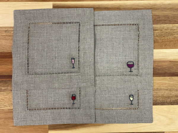 Wine Embroidered Cocktail Napkins