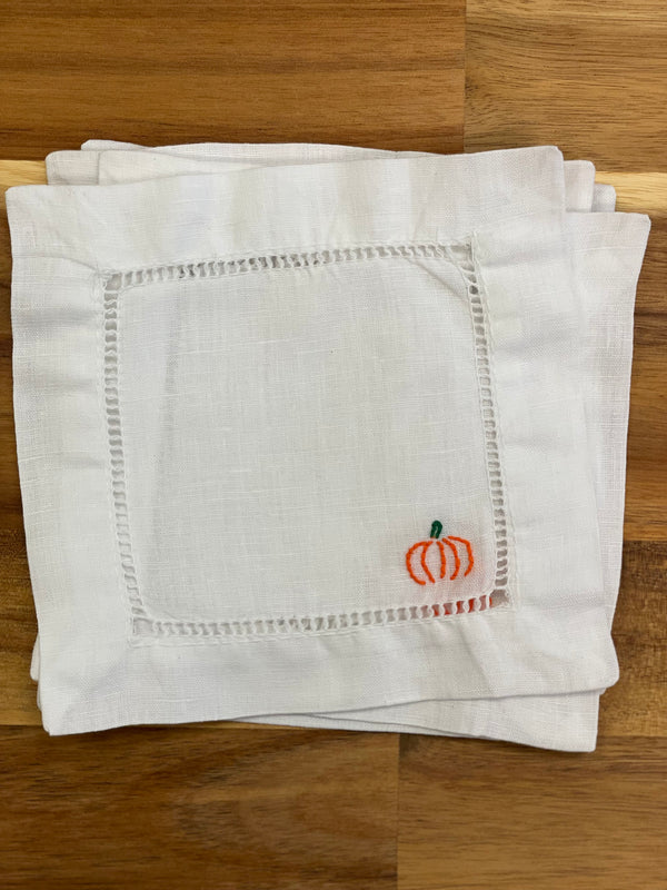 Pumpkin Embroidered Cocktail Napkins