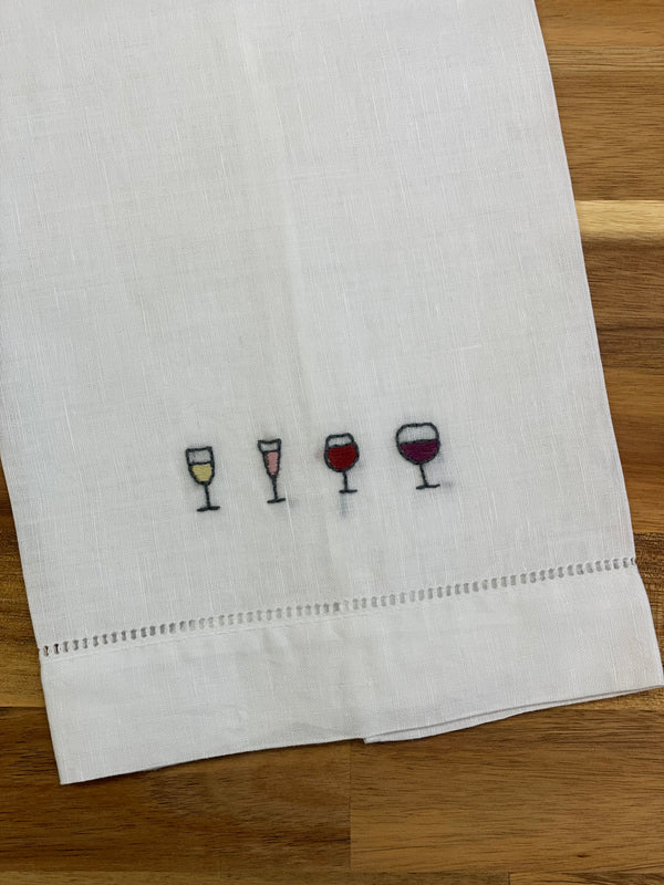 Embroidered Wine Glass Tea Towel