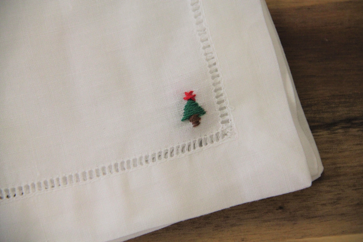 Christmas Tree Embroidered Cocktail Napkin
