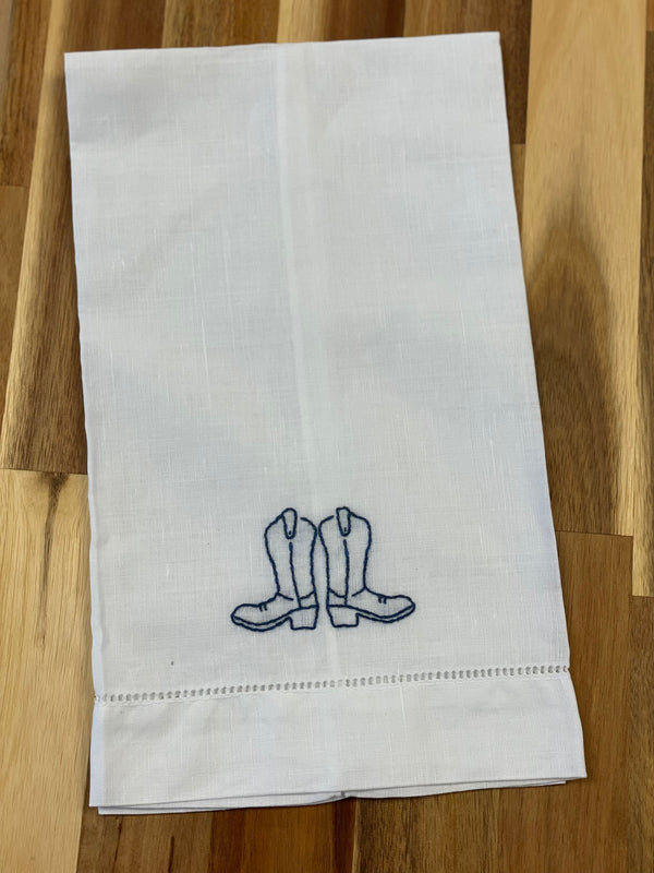 Embroidered Boot Linen Tea Towel