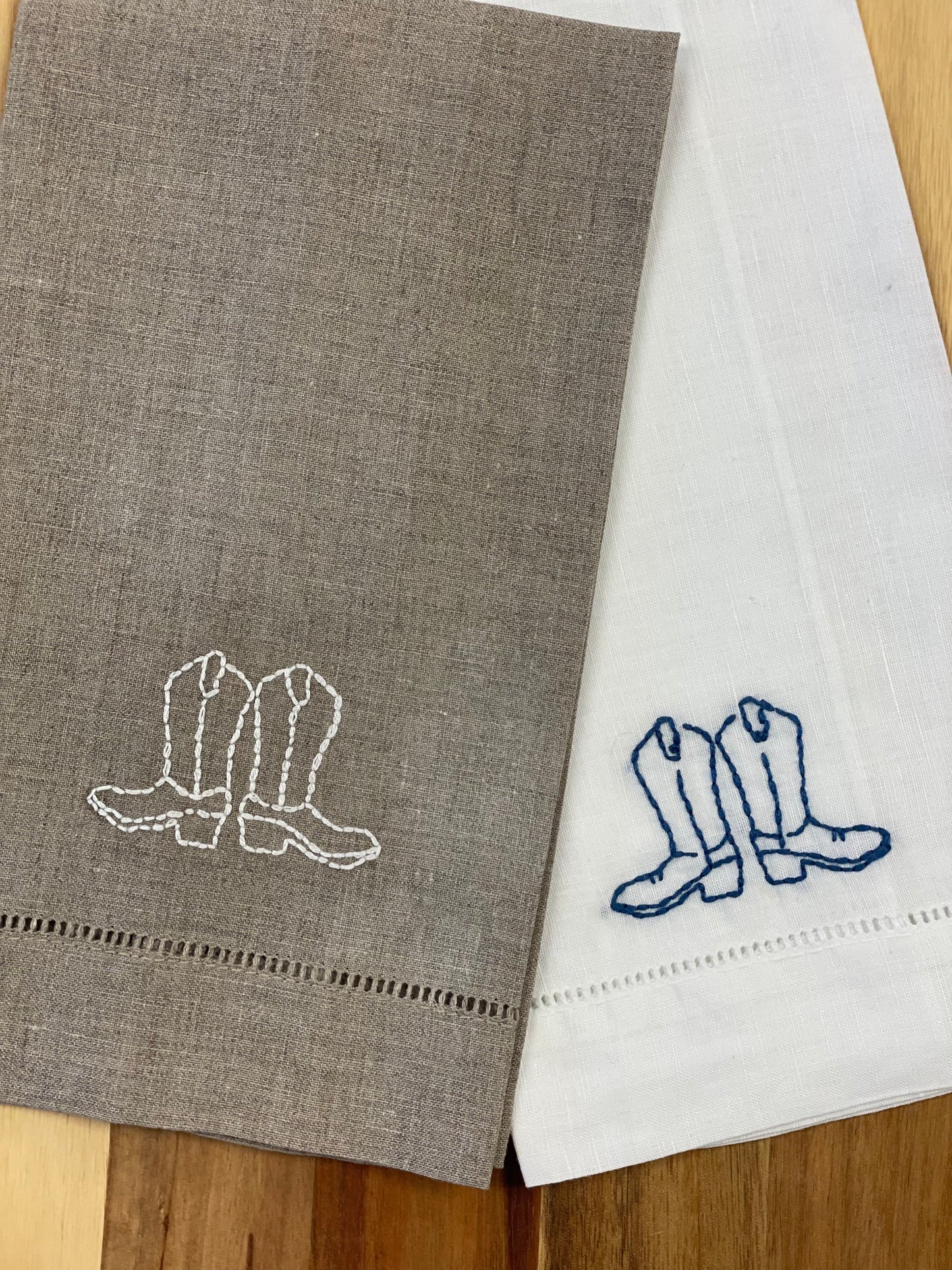 Embroidered Boot Linen Tea Towel