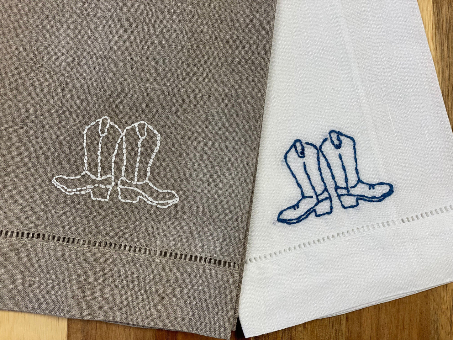 Embroidered Boot Linen Tea Towel