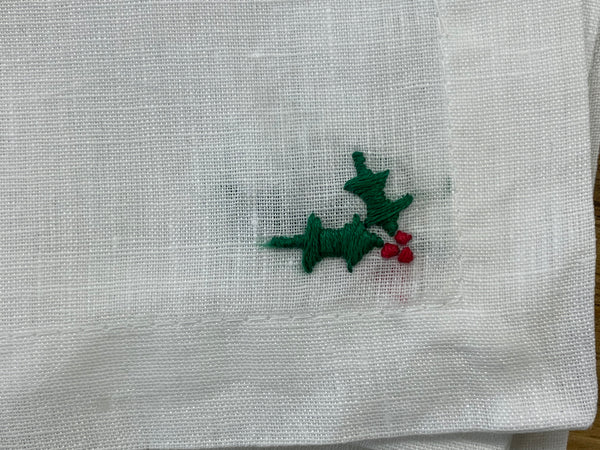 Holly Embroidered Cocktail Napkins