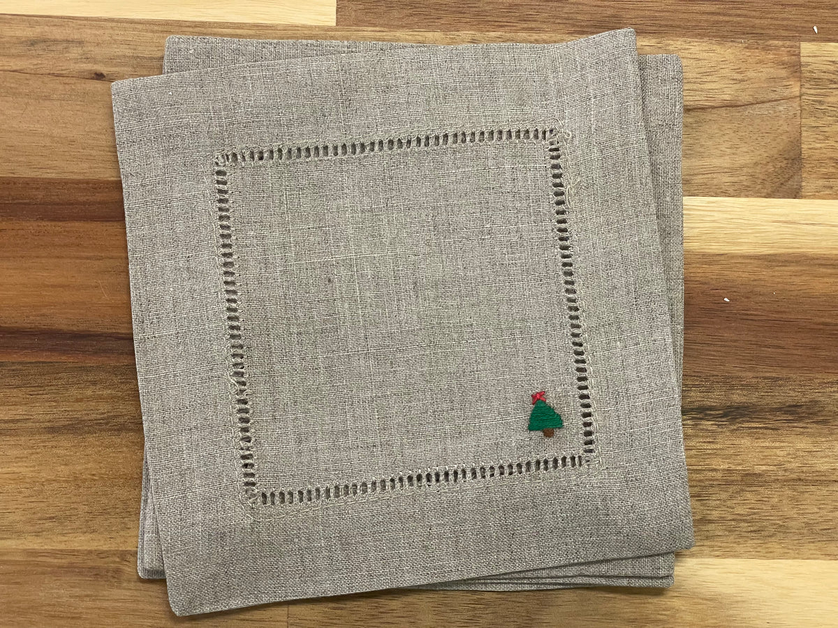 Christmas Tree Embroidered Cocktail Napkin