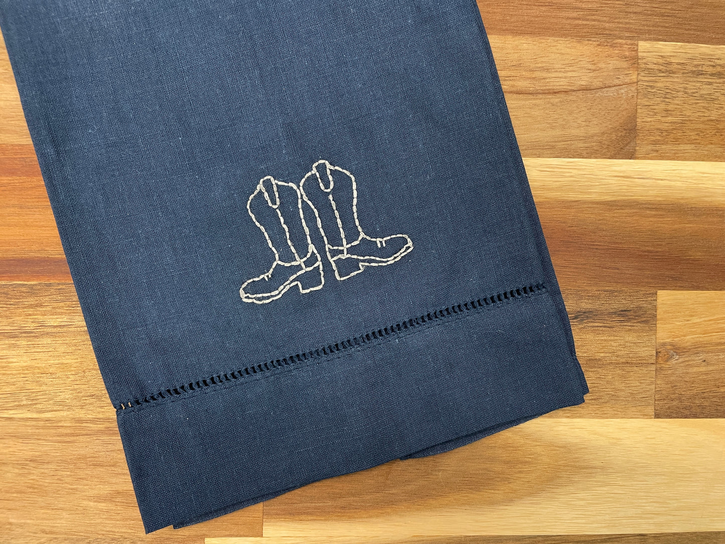 Embroidered Boot Linen Tea Towel