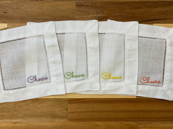 Cheers Embroidered Cocktail Napkins
