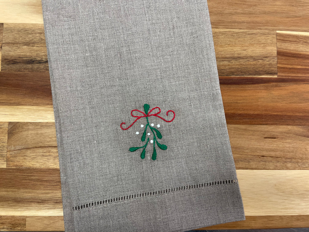 Mistletoe Embroidered Tea Towel