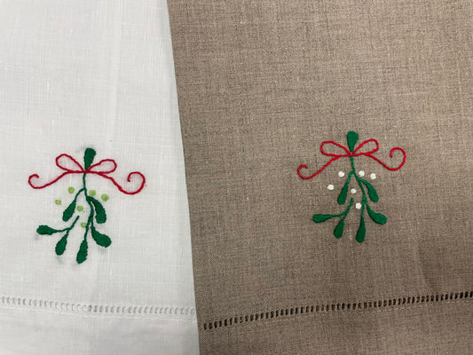 Mistletoe Embroidered Tea Towel