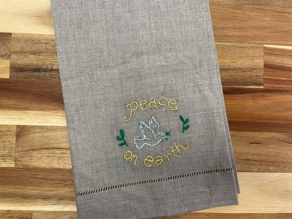 Peace on Earth Embroidered Tea Towel
