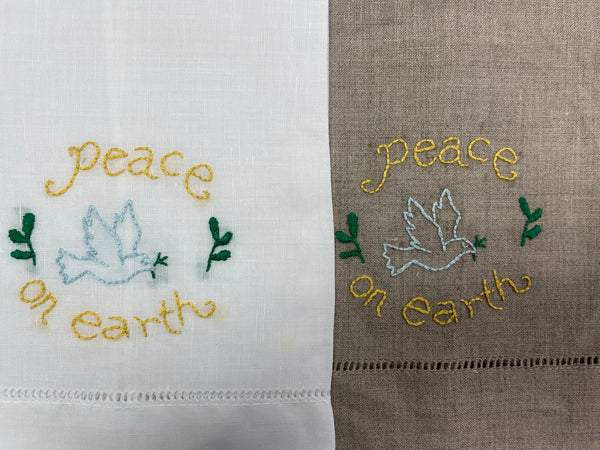 Peace on Earth Embroidered Tea Towel
